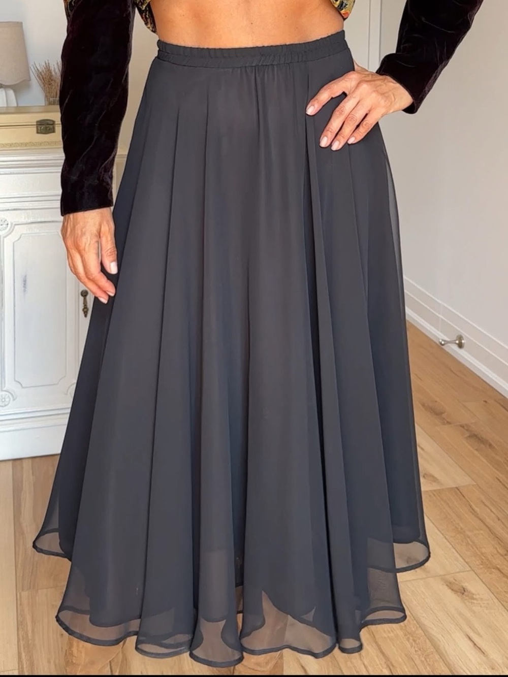 Vintage 90s Chagall Black Chiffon Maxi Skirt ✨